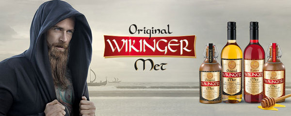 Doppelter Wikinger Met-Set  1 x 0,75l Original & 1 x 0,75l roter Wickinger Met und 2 Metbecher